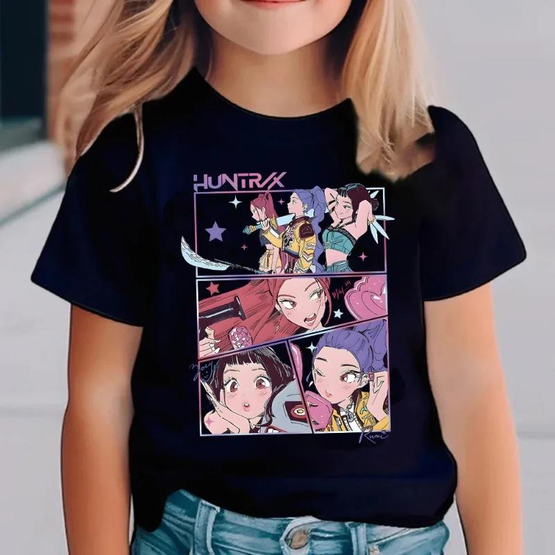 KPop Devil Hunter Cartoon Anime Printed Round Neck Fashion Casual Summer Comfortable Children's T-shirt