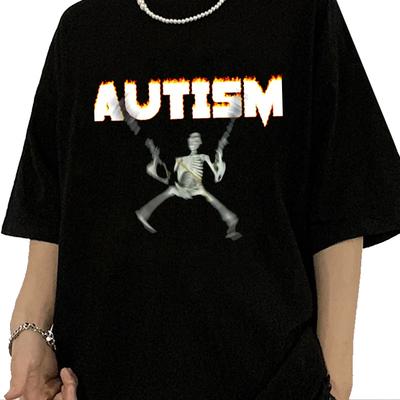 Autismus Kostra Meme Humor Vtipná Lebka Muži Ženy Móda Hip Hop Tričko Krátký Rukáv Módní Ležérní Tričko Nadměrné Tričko
