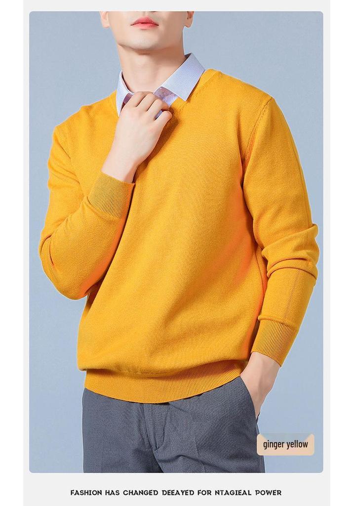Men's Plus Size V-Neck Wool Sweater - 2023 Autumn/Winter Long Sleeve Knit Pullover