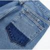 Women's Blue High Waist Jeans Fashion Clashing Color Splicing Wide Leg Flared Pants Loose Straight Trousers