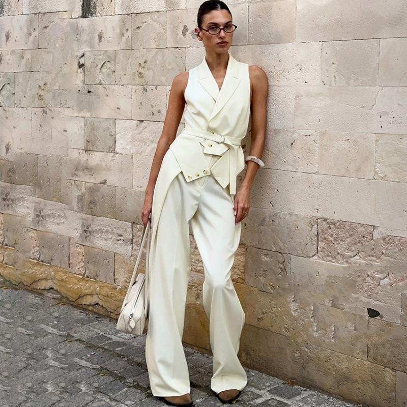 Europe, America 1116 autumn and winter new design sense fashion temperament commuter sleeveless top loose trousers two-piece set