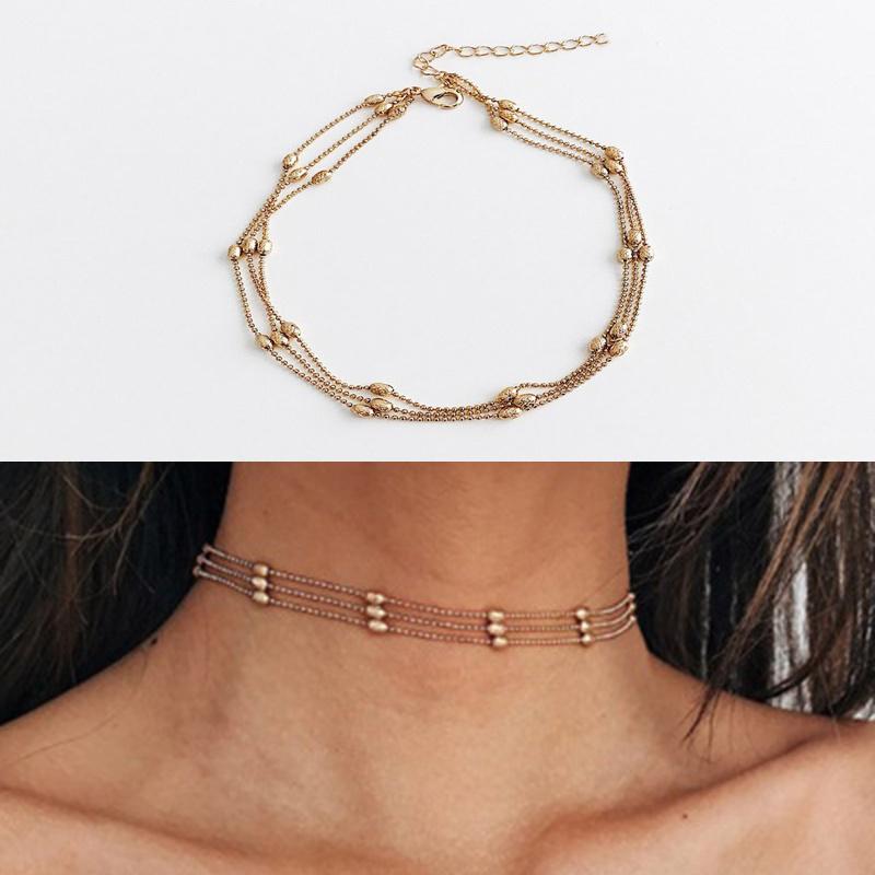 Charm Personality Jewelry Pattern Chocker Elegant Bright Multilayer Bead Chain Copper Necklace