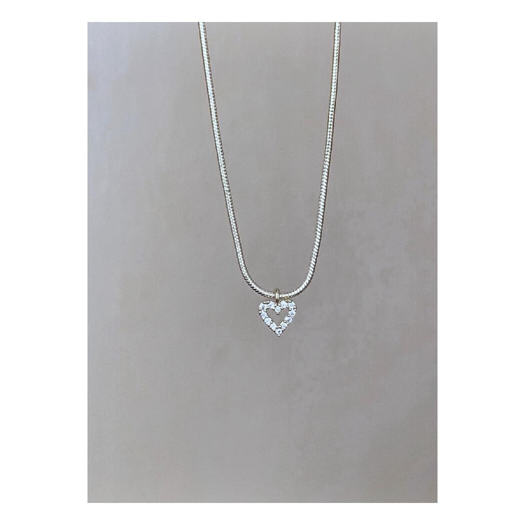 Versilberte Zirkon-Stein-Herz-Halskette