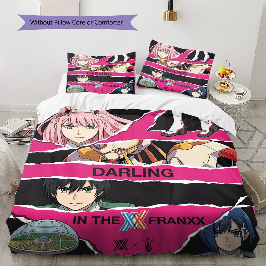 Franxx Pattern Bedding Quilt Set Quilt Cover Pillowcase Home Birthday Gift(1 * duvet cover + 2 * pillowcase, without core)