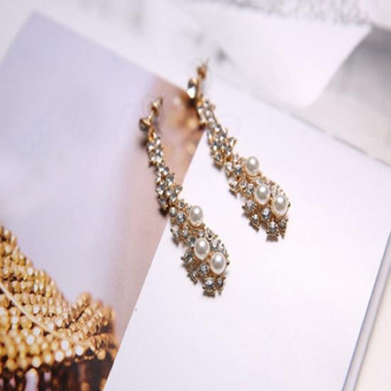 Elegant Fashion Women Pearl Rhinestone Dangle Chandelier Drop Earrings Jewelry