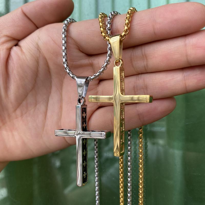Stainless Steel Vintage Cross Pendant Necklace Men Religious Delicate Necklace Personality Jewelry