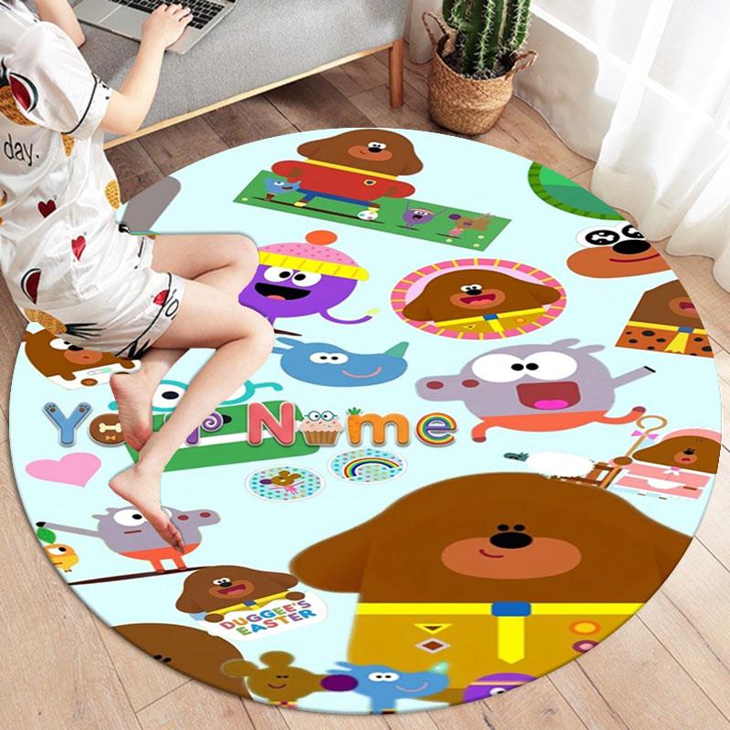 Hey Duggee Custom Name Round Area Rug,Carpet Rug for Living Room Bedroom Sofa Playroom Decor,Non-slip Floor Mat