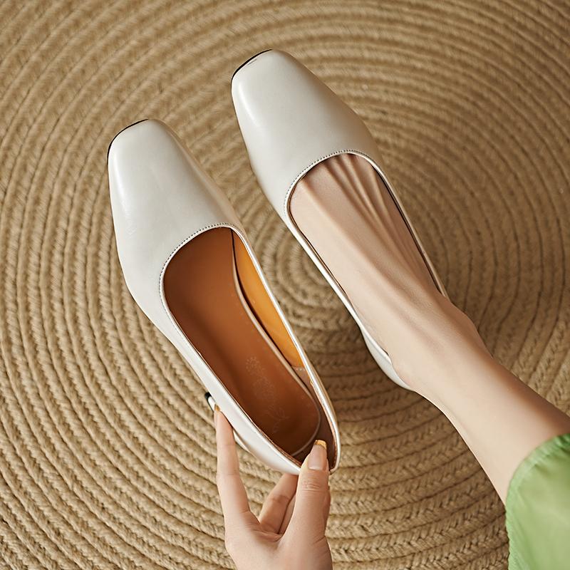 Women's High-heeled Single Shoes Simple and Versatile Thick Heel Large Size Square Head Shallow Mouth Low-top Shoes