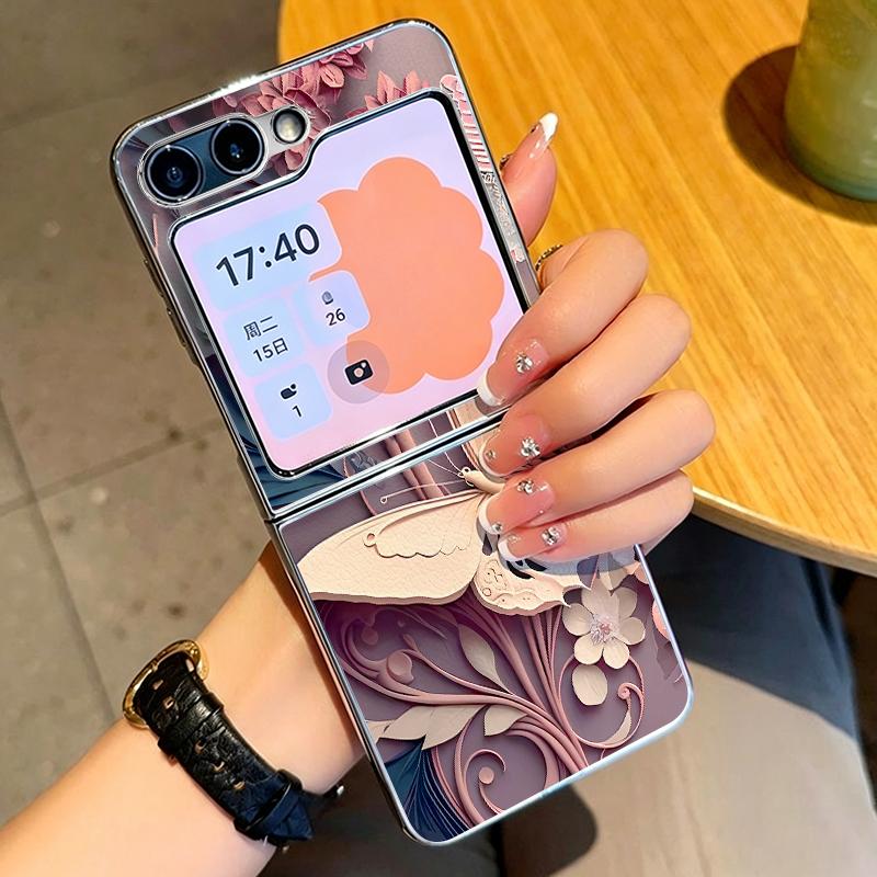 Colorful Butterfly Pattern Case For Samsung Galaxy Z FlIP 7 FE 6 5 Plating PC+PU Leather Hybrid Folding Cover For Samsung Z Flip7 Flip6 Flip5