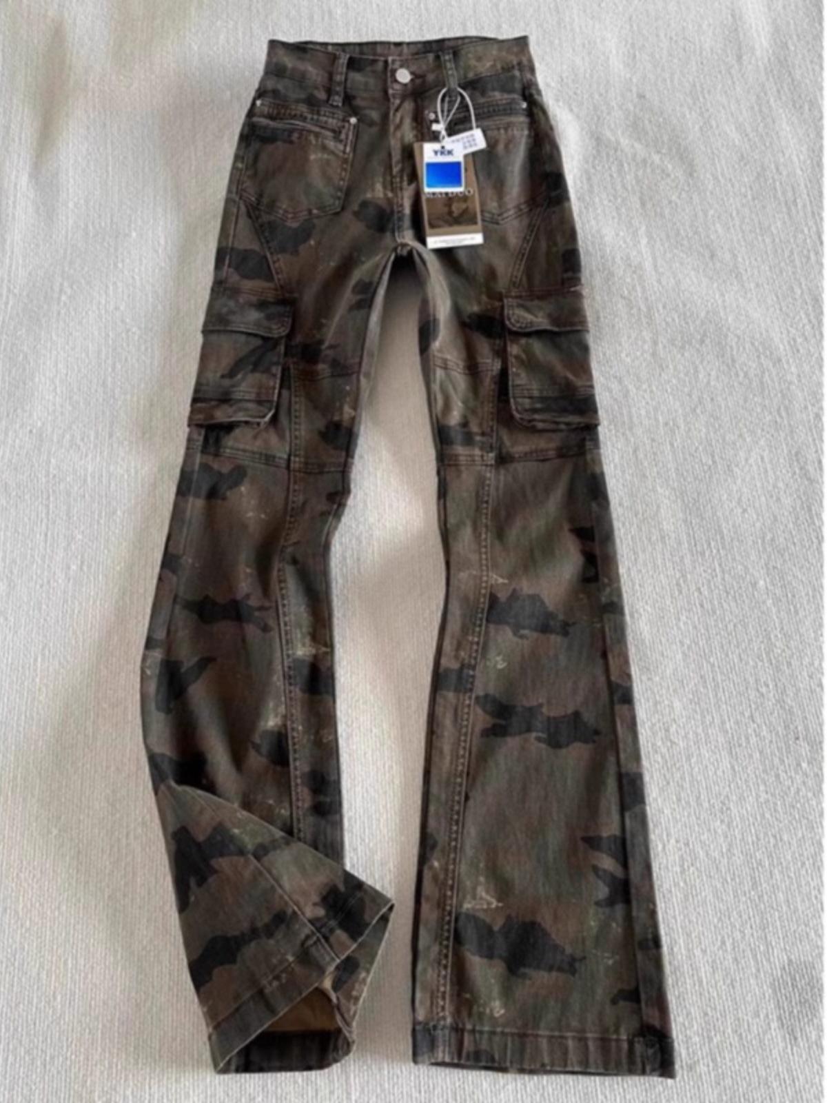 

Women s Camouflage Low Waist Flare Jeans - Summer Slimming Stretch Cargo Pants 2XL камуфляжний