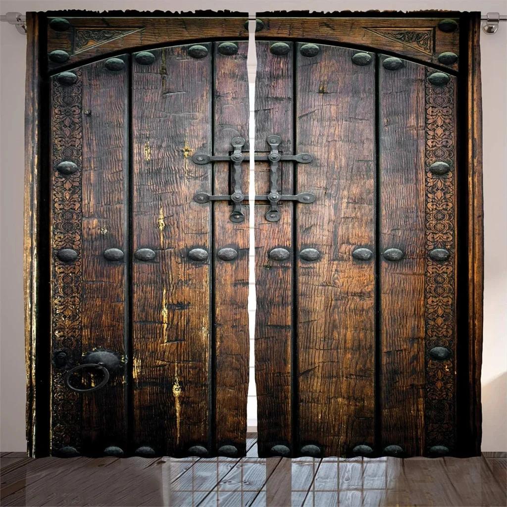 2 st Trädörr Shabby Retro Dekor Gardiner 3D Digitaltryckta Gardiner För Vardagsrum Kontor Heminredning Ny Mode