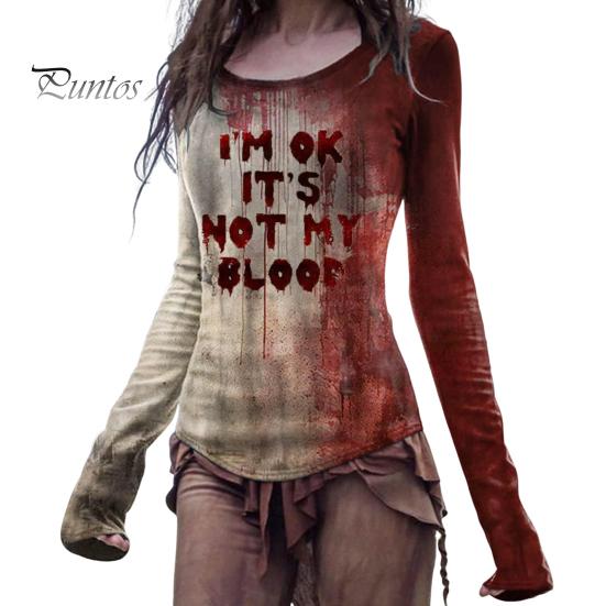 

Женская футболка с принтом крови и эффектом 3D на Хэллоуин, с круглым вырезом и длинным рукавом, облегающая эластичная футболка-пуловер M