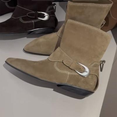 Fashion 2024 Suede Women's Slim Ankle Boots Fashionable Slip-On Women's Elegant Flat Heel Short Boots Casual Street Style Women's Boots