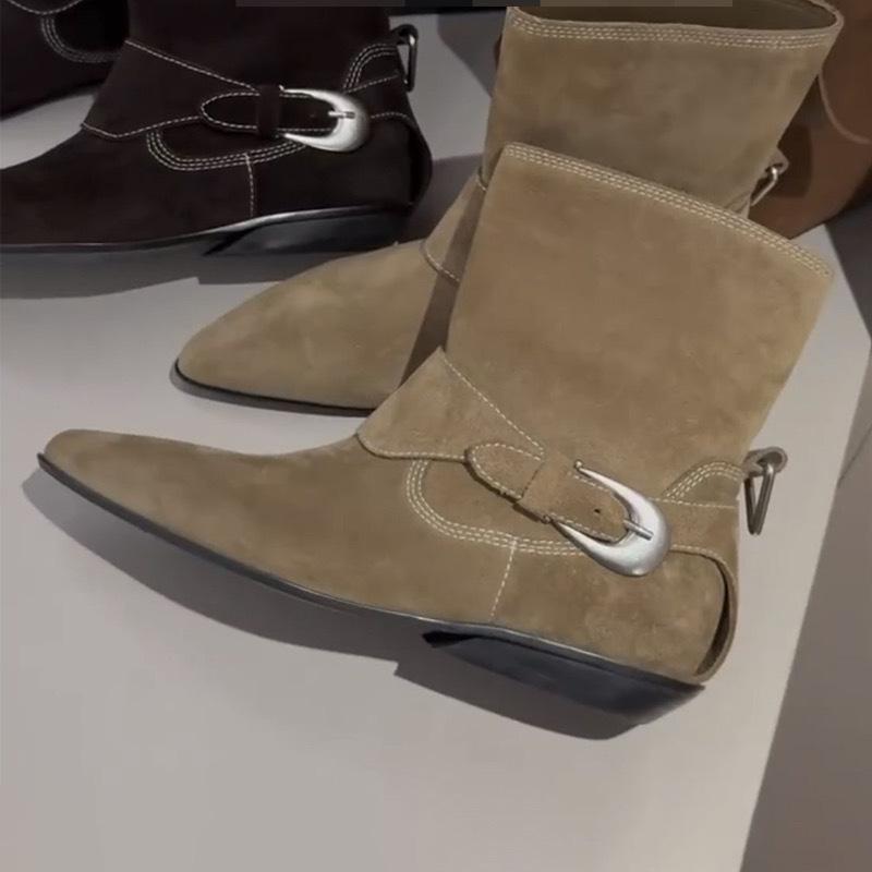 2024 Semsket Dames Slim Ankelstøvletter Moteable Slip-On Dames Elegante Flate Hæler Korte Støvletter Casual Street Style Damestøvletter