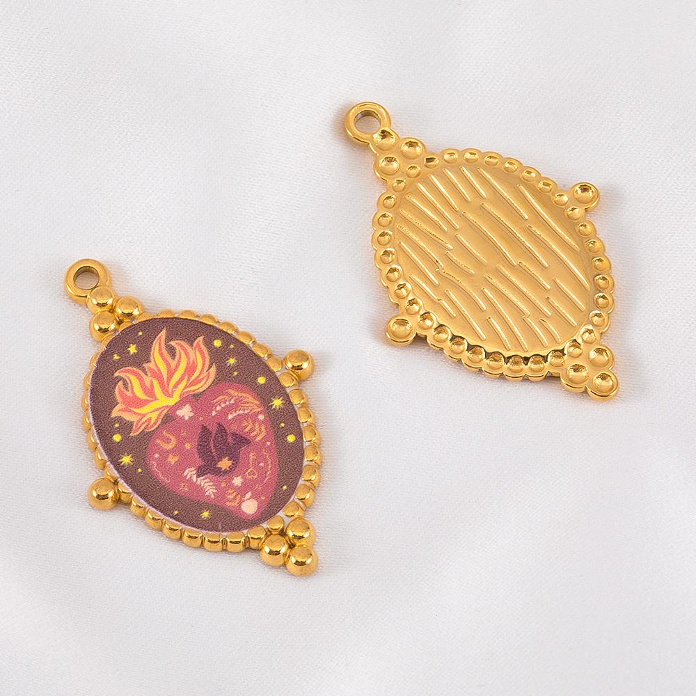 2pcs Stainless Steel Charms Heart Printed Stainless Steel Pendants Gold Plated Enamel Eye Charm Making Necklace Jewelry Making