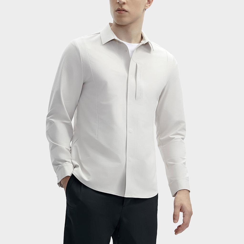 Fila Solid Color Square Collar Casual Woven Long Sleeve Shirt Men Shirts Cloud-Gray F11M412403F-GY