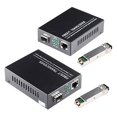 Two 1.25G/s Gigabit Single-Mode Fiber Ethernet Media Converters with 2 Bidi SFP LC Transceiver Modules, 10/100/1000Base-Tx To 1000Base-SXSMFRJ45 To SF