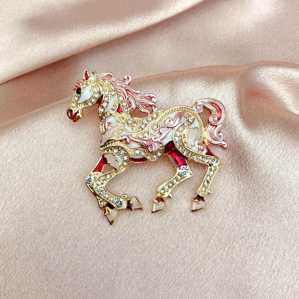 Crystal Zodiac Horse Brooch Sparkling Mascot Horse Lapel Pin New Year Horse Jewelry  Women Men