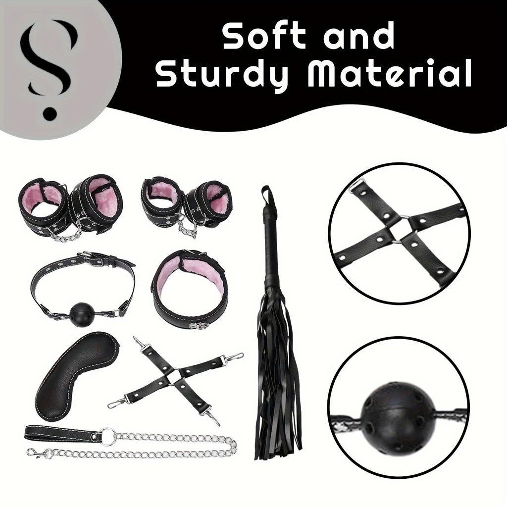 8 Pcs BDSM Bondage Restraints Sex Toys Sets Restraints Kits Bed Restraints Set For Beginners SM Adult Games Adjustable Handcuffs Ankle Cuff Gag Blindf