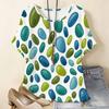 Women Plus Size Round Neck Batwing Short Sleeve Geometric Printed Loose White T Shirt