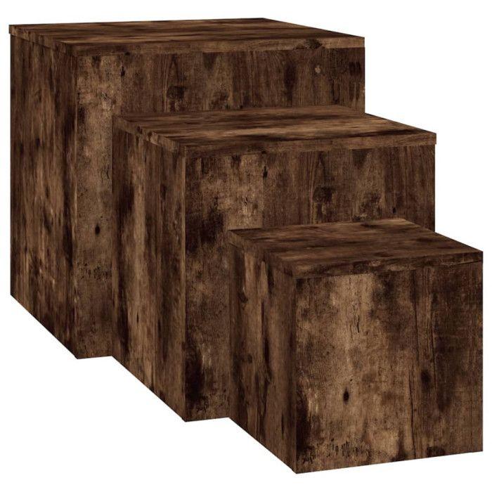 815987 vidaXL Side Tables 3 Pcs Smoked Oak Engineered Wood