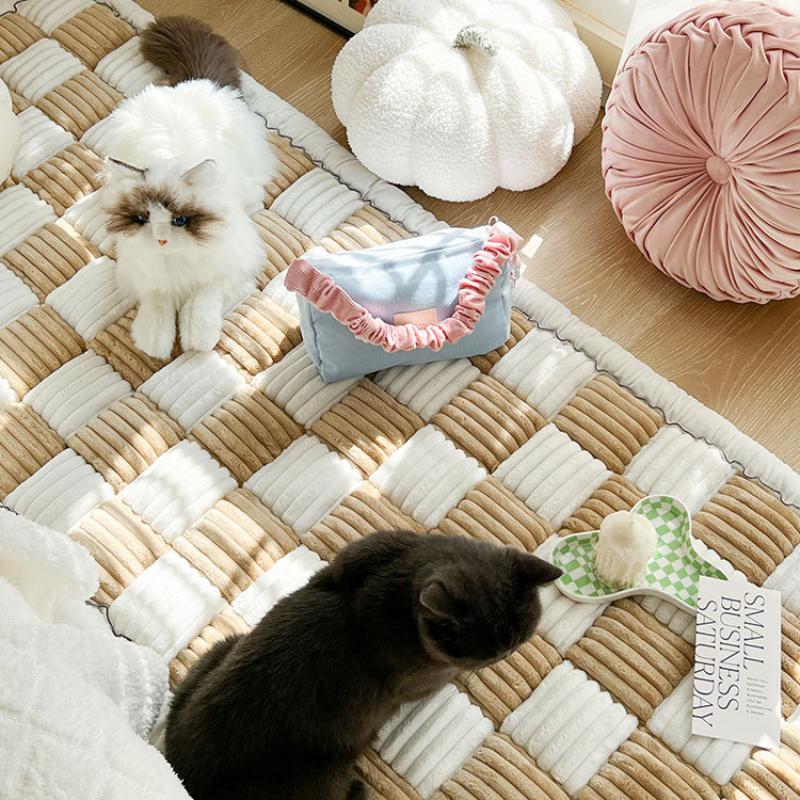 Short Plush Thickened Sofa Cushion Modern Minimalist Plaid Soft High-quality Carpet Home Living Room Decoration Anti Slip Multi-color Bay Window Mats