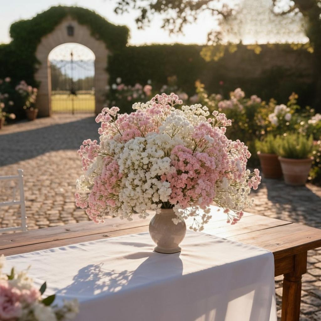 5 Bunches of Artificial Baby's Breath,Realistic Touch Faux Gypsophila, Artificial Flowers for Outdoor Wedding Decorations
