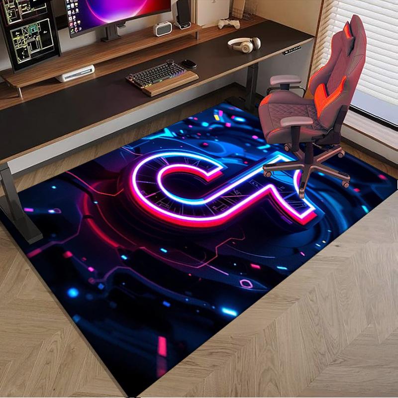 Neon Tiktok Logo Art Area Rug for Office, Chair Rug, Decorative Carpet Livingroom Mat, Large Size Fan Gifts Christmas Gifts