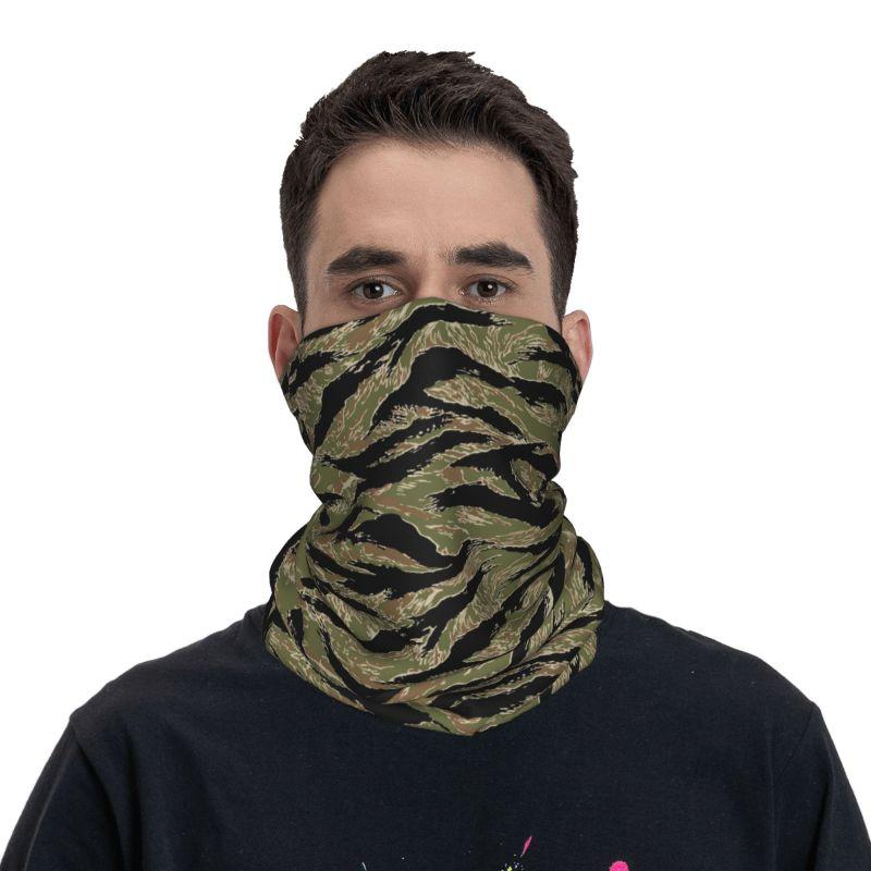 Tiger Stripe Print Bandana Winter Neck Warmer Men Windproof Wrap Face Scarf for Ski Flecktarn Camo Splittertarn Gaiter Headband