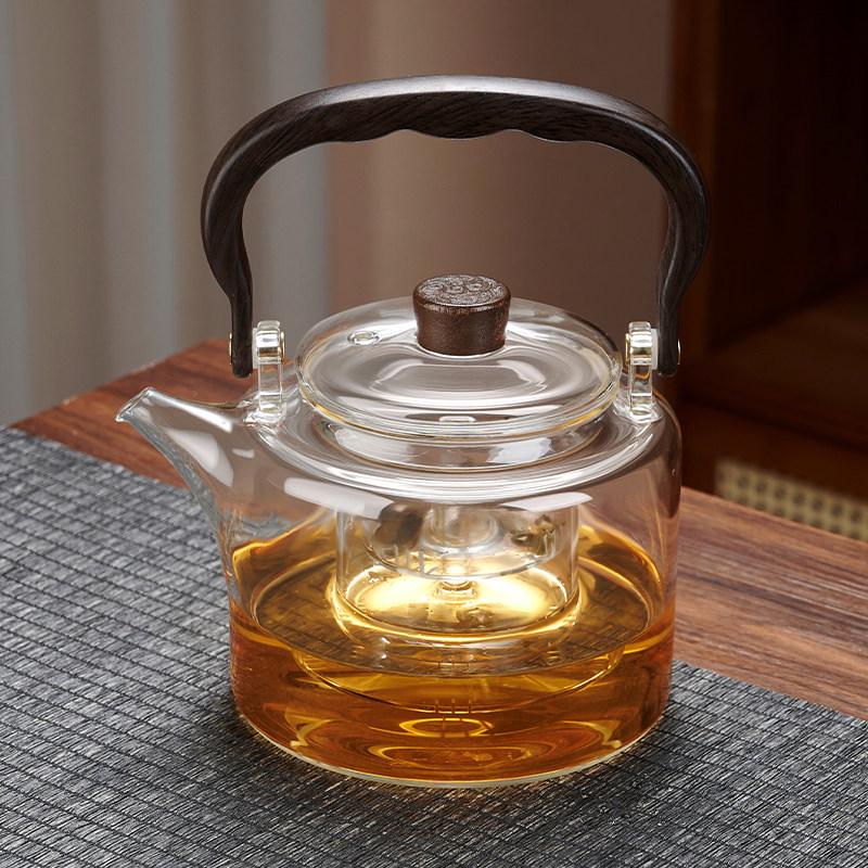 Electric Ceramic Teapot Set with Integrated Steaming and Boiling, Glass Brewing Pot, and Tea Separation Feature Above 1L