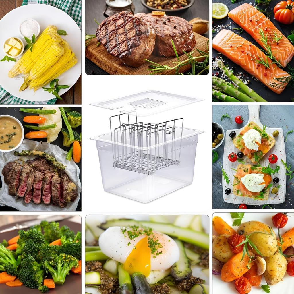 11L Sous Vide Container Kit - Lid & Racks with Dividers - Fits Anova, Joule, Instant Pot