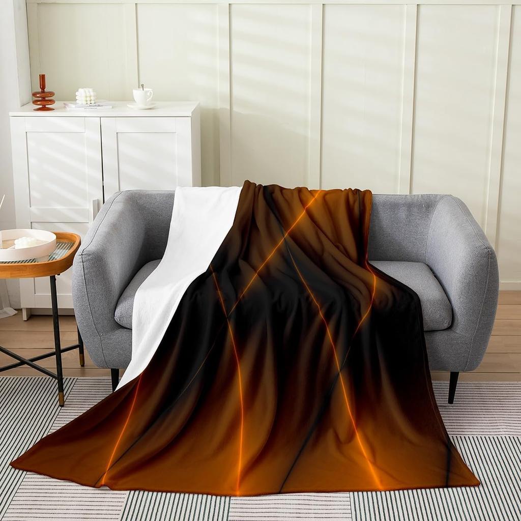 Feelyou Plush Throw Blanket Pink Black x Abstract Art All Season Bed Blanket for Kids Teens Bedroom Decor Modern Striped Fle