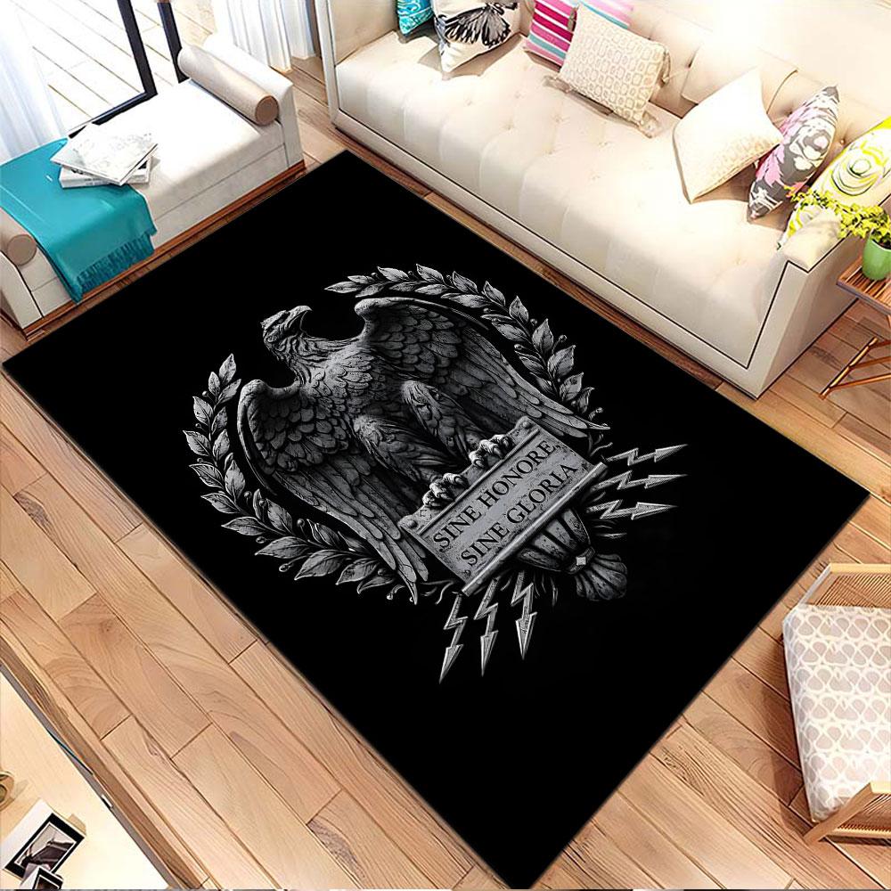 Eagle Emblem with Latin Motto Design Patterned carpet, non slip mat suitable for living room and bedroom sofas