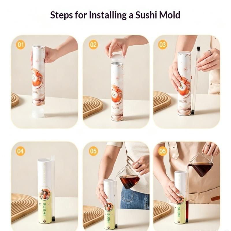 1 Pezzo Scatola Rotonda Push per Sushi con Cannuccia per Salsa Stampo per Sushi per Alimenti Secchi Secchiello in Carta Push-Up Accessori Bento