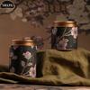 1PC Exquisite Flower Prints Round Tea Tin Tea Storage Snack Storage Box Kitchen Sealed Canister Chinese Style Tea Box Convenient