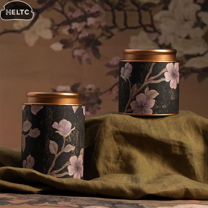 1PC Exquisite Flower Prints Round Tea Tin Tea Storage Snack Storage Box Kitchen Sealed Canister Chinese Style Tea Box Convenient