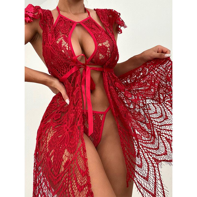 Popular hollow lace erotic underwear three-point erotic suit sexy seductive woman