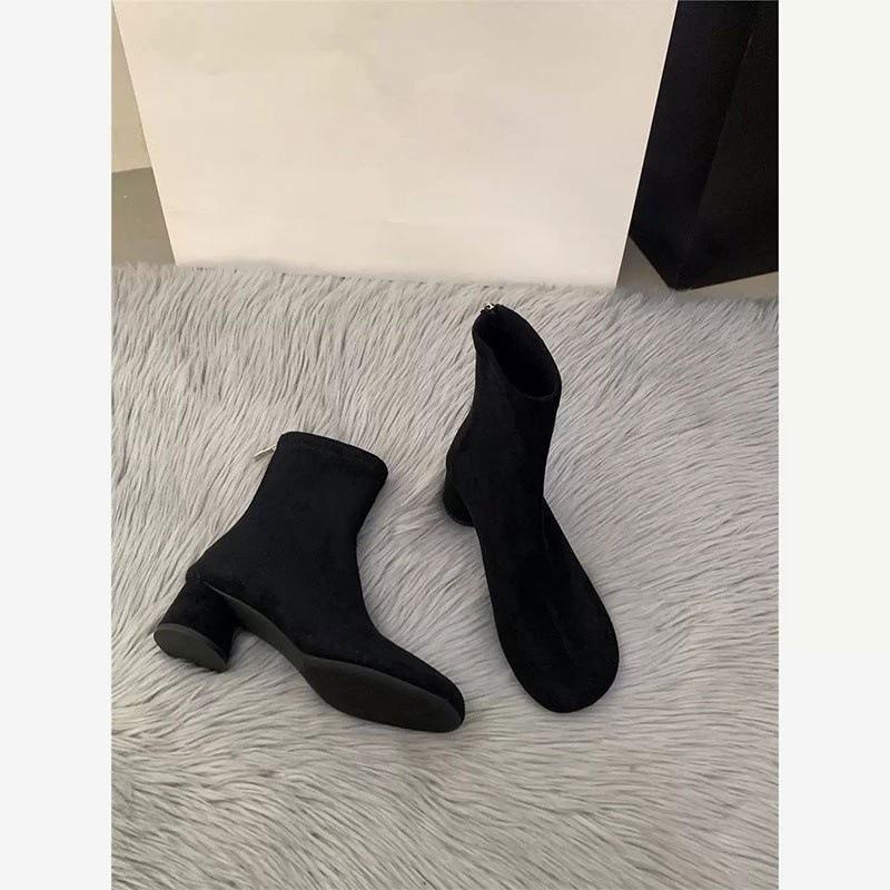 High Heel Suede Skinny Short Boots Women's Season Brown Martin Boots French Small Ankle Boots