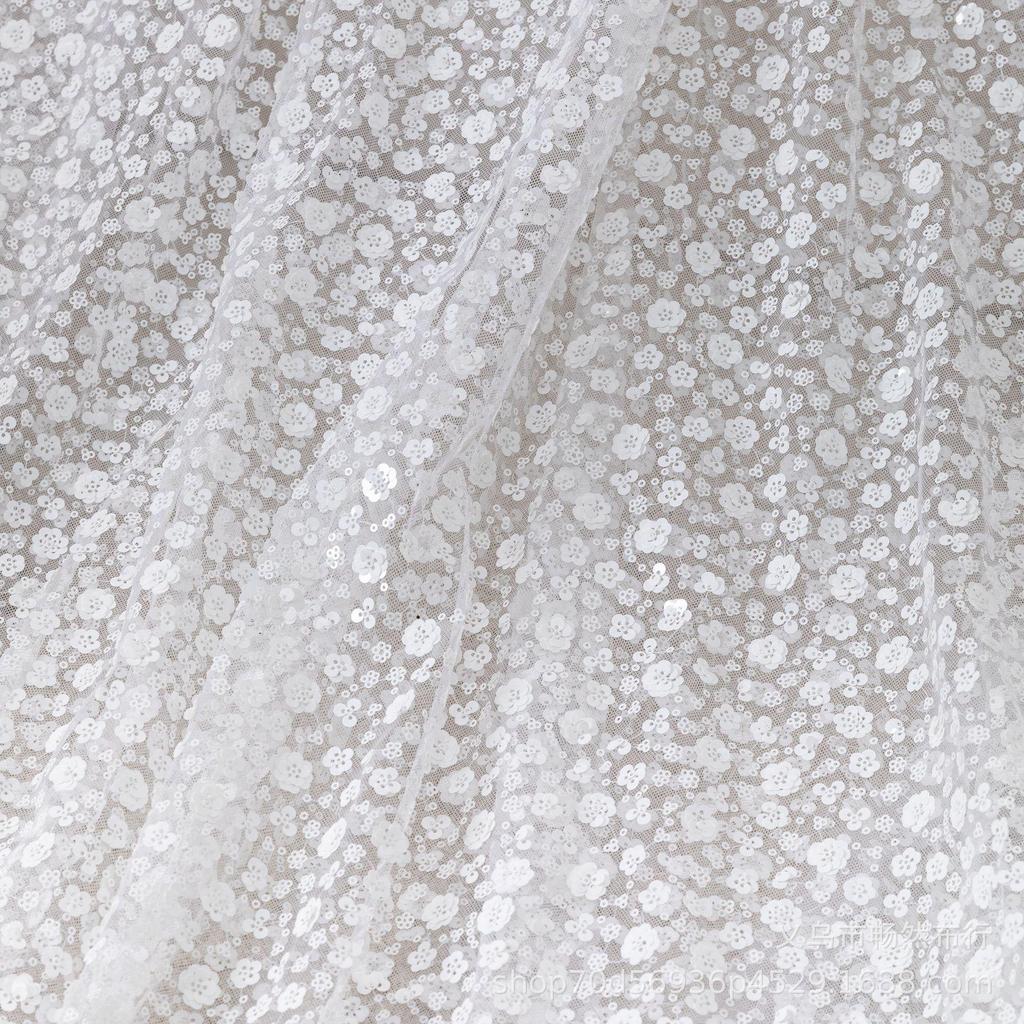 High-Density Sequin Floral Mesh Embroidery Fabric for Women's Wedding Dresses, Evening Gowns, Stage Wear, Bags, and Shoes.