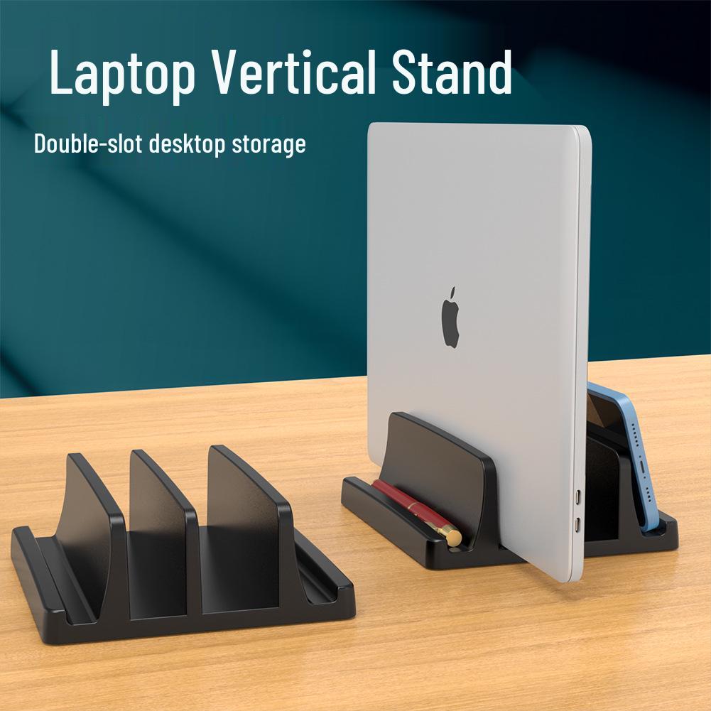 Vertical Dual-Slot Storage Stand for Laptops, Tablets & Phones