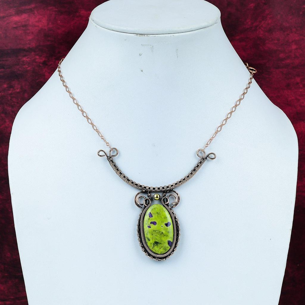 Stichtite Necklace Copper Wire Wrapped Necklace Adjustable Chain Necklace Stichtite Jewelry Handmade Natural Gemstone Necklace Gifts For Her