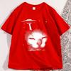 Funny Space Alien Cat Tshirt Vintage Graphic Tee 90s Silly Cats Tshirt Trendy Cotton Short Sleeve Round Neck Summer Tees