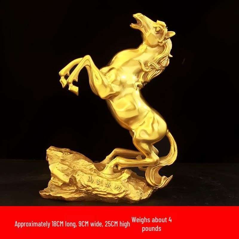 Pure Brass Tang Horse Figurine - Zodiac Success Mascot for Office & Home Decor.
