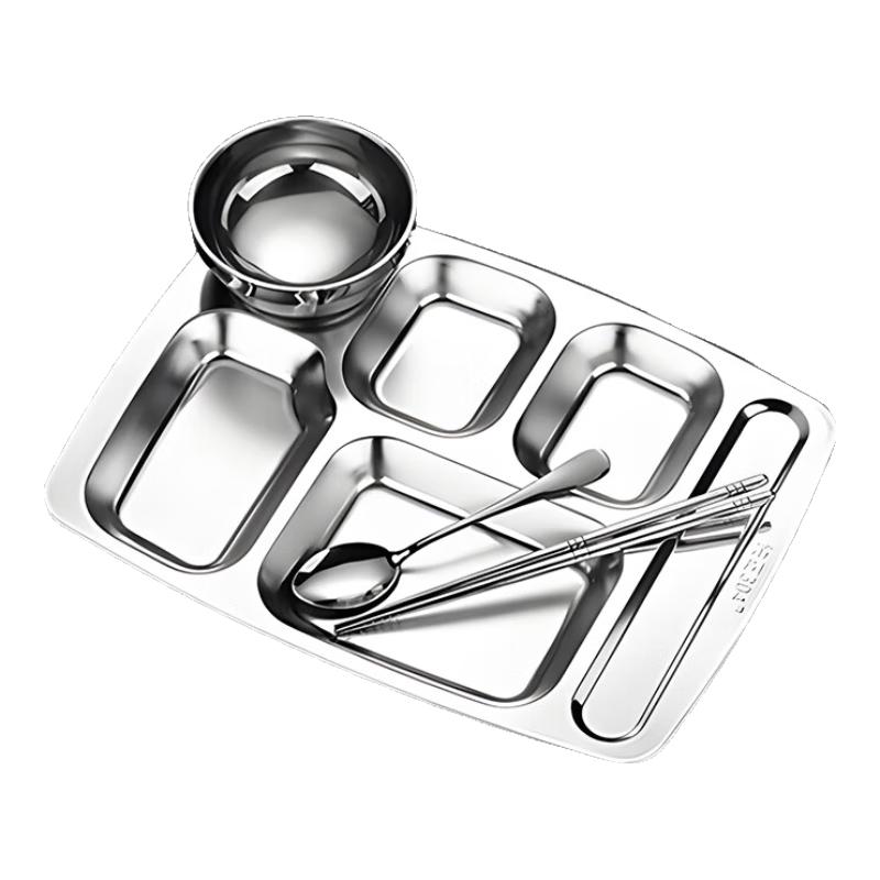 Commercial 304 Stainless Steel 6-Compartment Canteen Tray