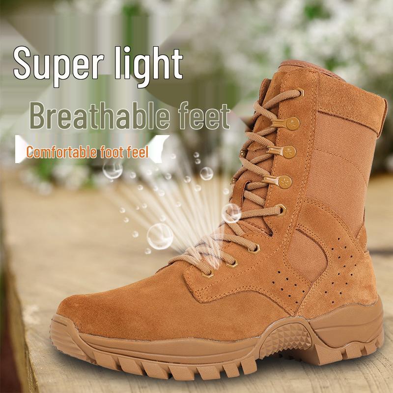 

Мужские водонепроницаемые коричневые сетчатые военные ботинки - износостойкие, высокие, для тренировок в пустыне 44