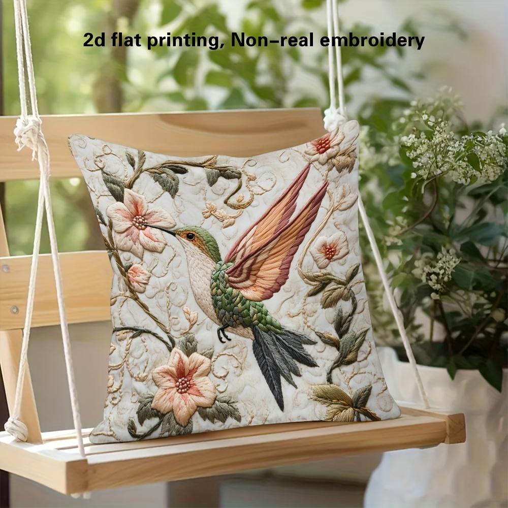 Kolibri Blumig Kissenbezug 2D Gestickter Druck Boho Vintage Botanisch Kissenhülle Für Sofa Bett Couch Gemütliche Wohnkultur