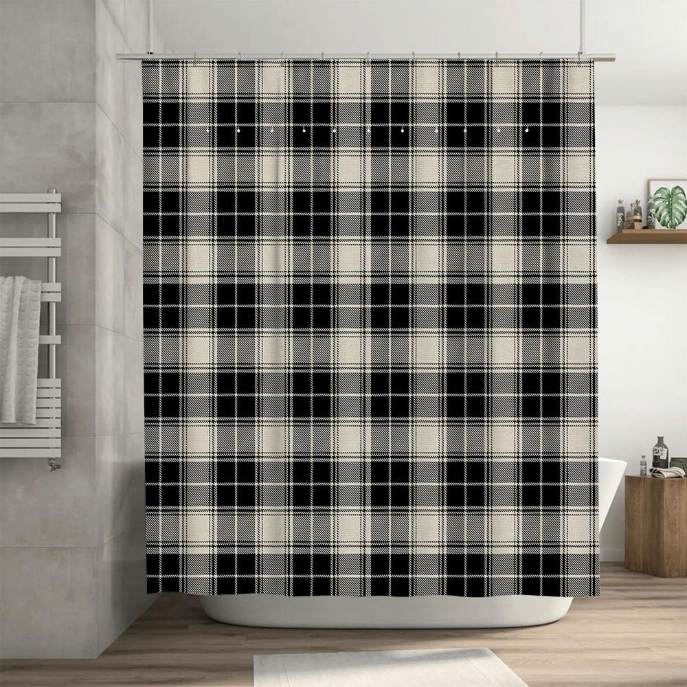 Black Plaid Shower Curtain Waterproof Bathroom Decorative Home Textiles