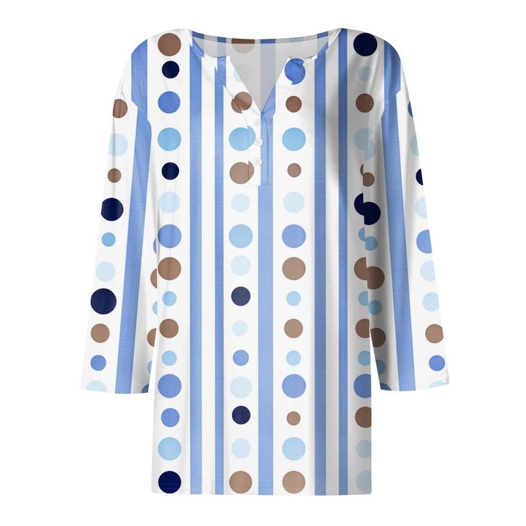 Damen V-Ausschnitt Freizeit Dreiviertelarm Knopf-Detail Top mit Blumenmuster