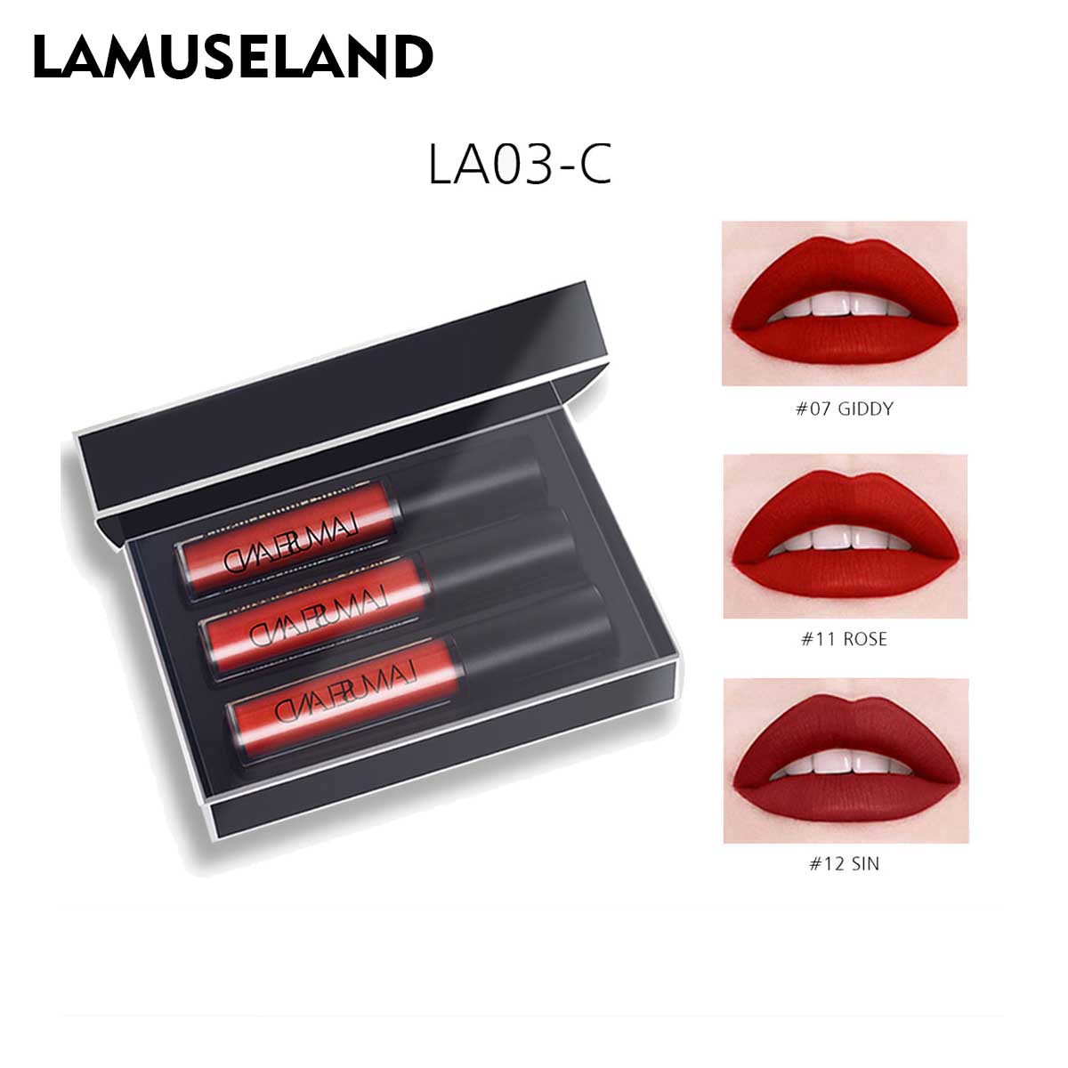 

LAMUSELAND 3Pcs/Set Matte Lip Gloss Водостійка стійка рідка помада