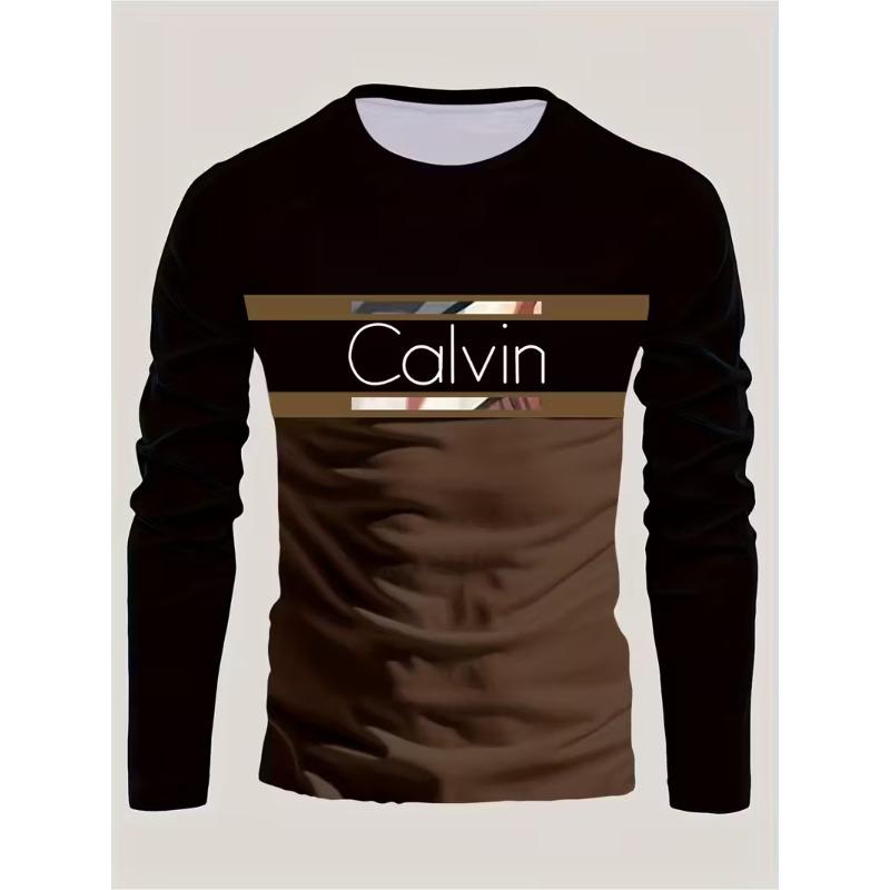 Spring and Autumn Round Neck 3D Printed Top Fashionable Casual Minimalist Long Sleeved Men's T-shirts